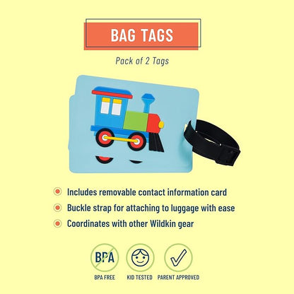 Wildkin Kids Luggage Tags – Set of 2, Durable Bag Tags w/Info Card for Suitcases & Backpacks - Train