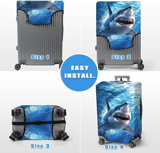 Luggage Cover Protector for 30-32 Inch Suitcases, TSA Approved Elastic Travel Suitcase Covers, Anti-Scratch Washable Luggage Sleeve for Carry On & Checked Bags, White Shark