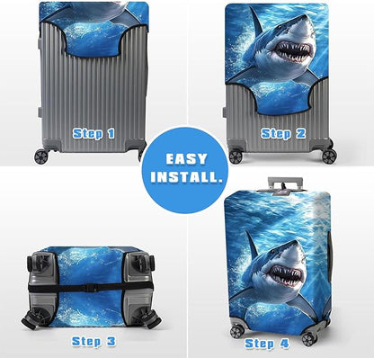 Luggage Cover Protector for 30-32 Inch Suitcases, TSA Approved Elastic Travel Suitcase Covers, Anti-Scratch Washable Luggage Sleeve for Carry On & Checked Bags, White Shark