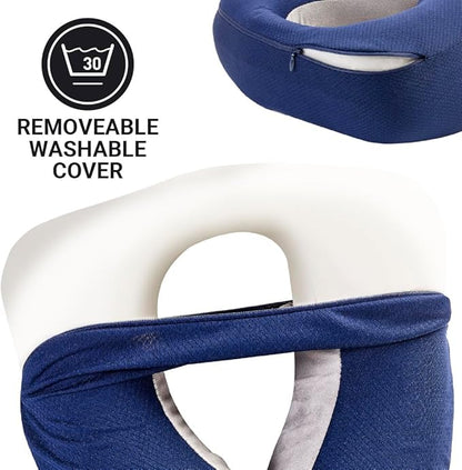 American Dreamer, Deluxe Travel Pillow, Comfortable Memory Foam Neck Pillow for Uninterrupted Sleep, Ideal for Airplane, Bus, Car, and Train, Travel Essentials, Made in USA, Dark Blue