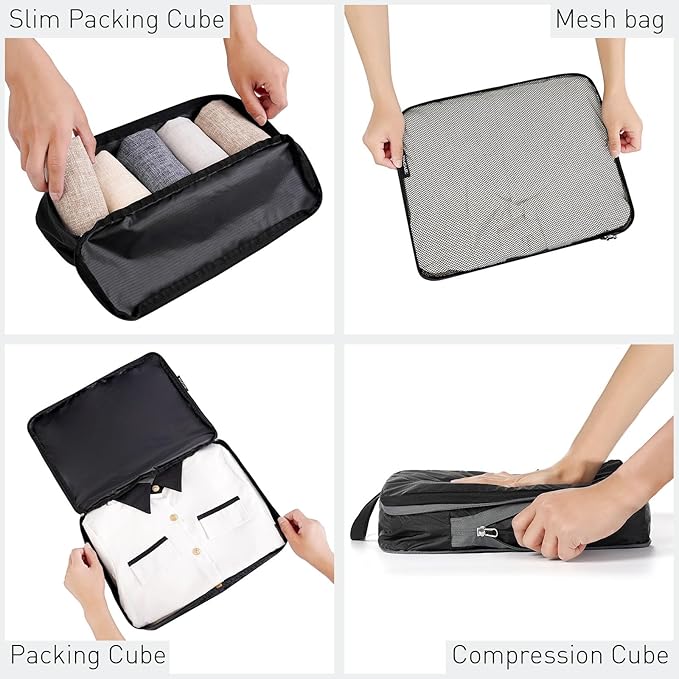 Bagail Ultralight Compression Cubes 7 Set - 3 Packing Cubes, 3 Organizers, and 1 Shoe Bag