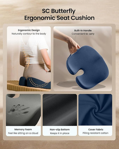 ProtoArc Seat Cushion, Office Chair Cushion for Sciatica, Coccyx Cushion, Ergonomic Memory Foam Seat Cushion for Car, Home, Pressure Relief Pad for Hip, Tailbone, All Day Comfort - Nayy