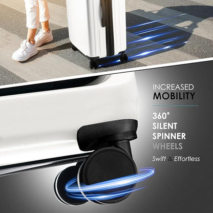 20 Inch Carry On Luggage 22x14x9 Airline Approved, Carry On Suitcase with Wheels, Hard-shell Carry-on Luggage, Durable Luggage Carry-On, White Small Suitcase with Cosmetic Case