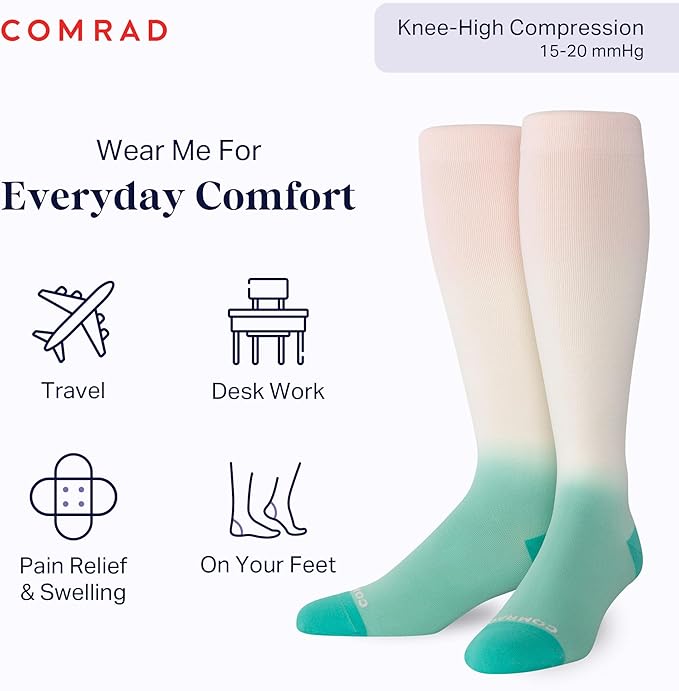 Comrad Nylon Knee High Socks - 15-20mmHg Graduated Compression Socks - Soft & Breathable Support Unisex Socks