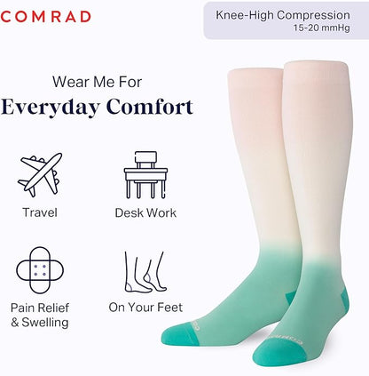 Comrad Nylon Knee High Socks - 15-20mmHg Graduated Compression Socks - Soft & Breathable Support Unisex Socks