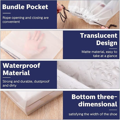 Shappy 50 Pcs Translucent Shoes Bags for Travel Storage Large Clear Drawstring Bags Plastic Portable Shoe Organizer Pouch (Classic,11.8 x 15.7 Inches)