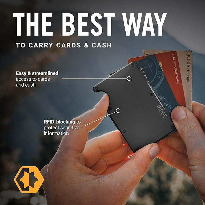 Ridge Wallet for Men - Slim Minimalist Compact Wallet and Card Holder, RFID Protected Front Pocket Wallets for Men with Integrated Cash Strap (Gunmetal)