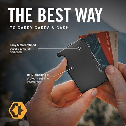 Ridge Wallet for Men - Slim Minimalist Compact Wallet and Card Holder, RFID Protected Front Pocket Wallets for Men with Integrated Cash Strap (Gunmetal)