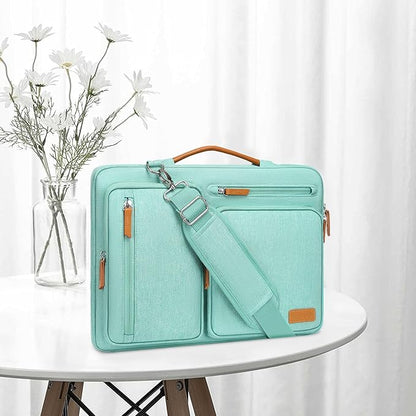 MOSISO 360 Protective Laptop Shoulder Bag,15-15.6 inch Computer Bags Compatible with MacBook Pro 16 inch, HP, Dell, Lenovo, Asus Notebook,Side Open Messenger Bag with 4 Zipper Pockets, Aqua Green