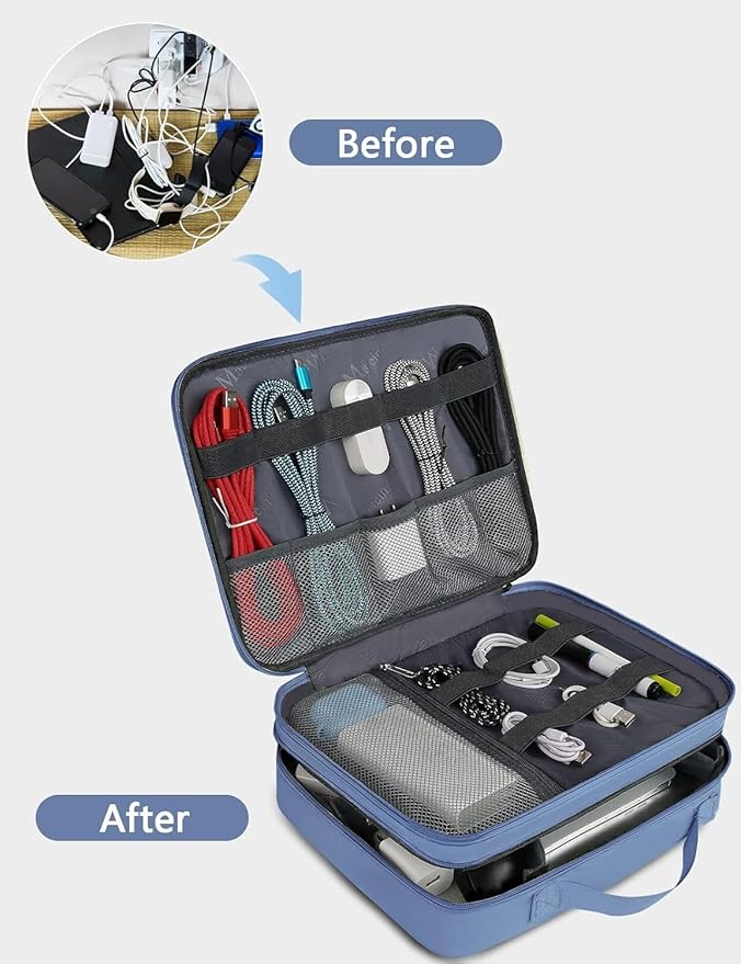 MATEIN Cable Organizer Bag, Large Travel Tech Organizer Water Resistant Electronic Accessories Case with Handle for Tablet, Cables, USB, Hard Drive, Double Layers Travel Gift for Men and Women, Blue
