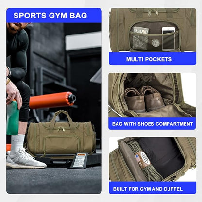 Gym Bag Duffle Bags for Men Women with Shoes Compartment Sport Weekend Travel Overnight Carry On Bag for Tactical Military Travel Work Out Bags (Green)