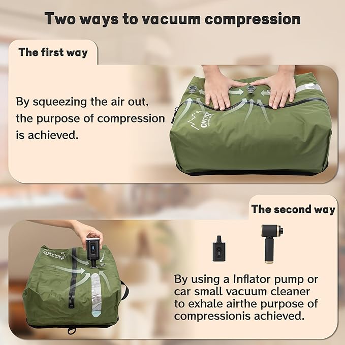 ONTYZZ Travel Vacuum Compression Bags Space Saver Vacuum Bags Reusable Compression Bag with IP67 Waterproof Zipper for Travel Suitcases and Backpack,One Pack Green（NO PUMP!）