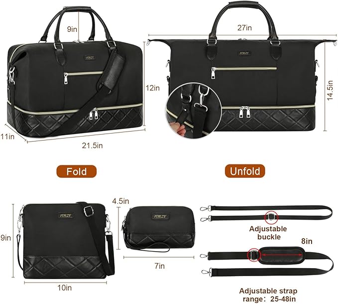 Weekender Bag for Women, Travel Duffel Bag Carry On Overnight Bag with Shoe Compartment Large Nylon Travel Weekend Tote Bag