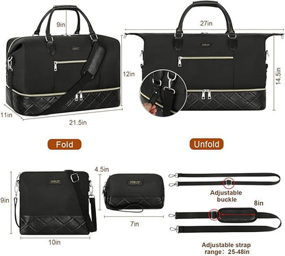 Weekender Bag for Women, Travel Duffel Bag Carry On Overnight Bag with Shoe Compartment Large Nylon Travel Weekend Tote Bag