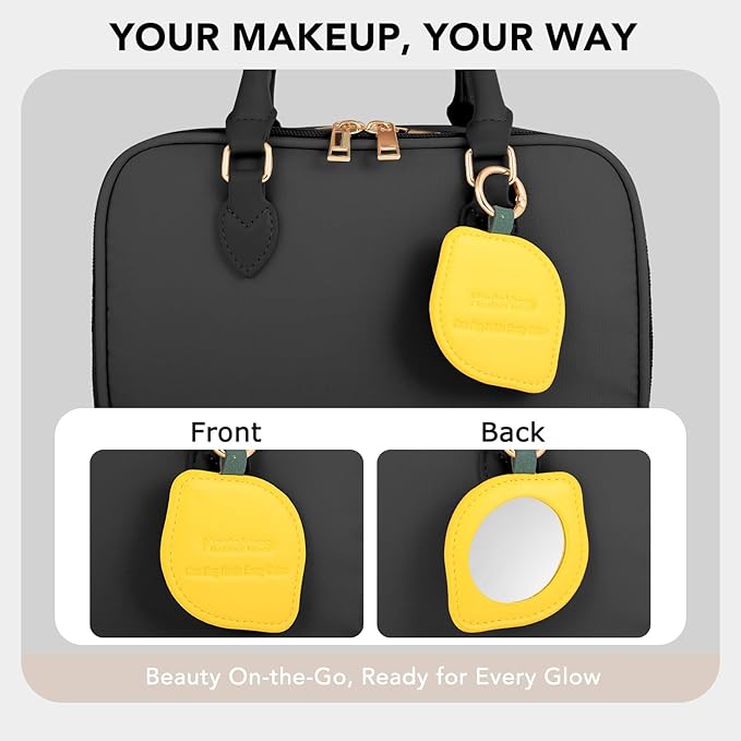 Travel Makeup Bag for Women Fashion Large Capacity Pouch Open Flat Cosmetic Portable Organizer Waterproof Large Opening Storage Toiletry Bags Vertical Free-Standing Brush Holder for Easy Access Black