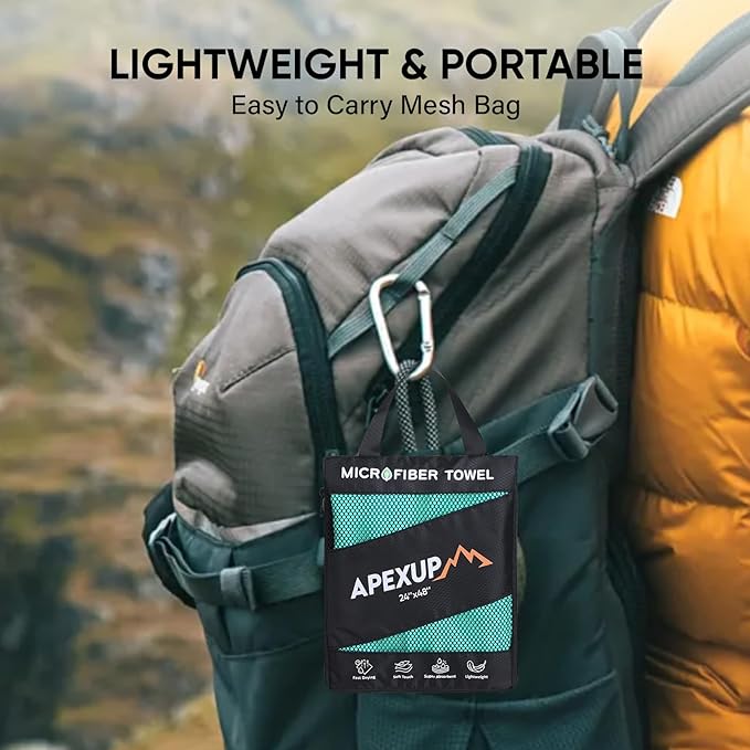 APEXUP Microfiber Travel Towel, Ultra Absorbent Quick Dry Towels, Lightweight Gym Sports Camping Towel for Workout, Yoga, Beach, Shower, Swimming (60"×30", Mint Color)