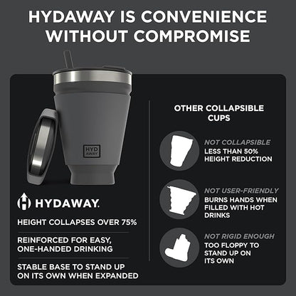 HYDAWAY 16oz Collapsible Tumbler - BPA-Free, Reusable Silicone Cup with Lid & Insulating Sleeve - Perfect for Coffee, Travel, and Everyday Use