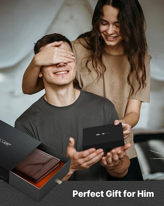 typecase Leather Wallet for Men Card Holder: Premium Genuine Leather, RFID Blocking, Slim, Minimalist, Front Pocket - 15 Cards Capacity | ID Window | Money Clip (Brown)