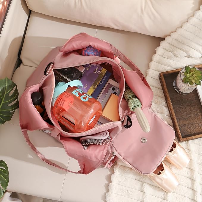 Personalized Duffel Bag Custom Sport Gym Travel Bags Embroidered Name Text Customized Dry Wet Separated Weekend Waterproof Bag for Women Men (C-Pink)