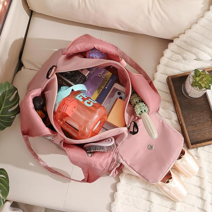 Personalized Duffel Bag Custom Sport Gym Travel Bags Embroidered Name Text Customized Dry Wet Separated Weekend Waterproof Bag for Women Men (C-Pink)