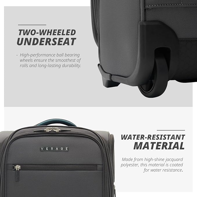 Verage Under Seat Luggage with Wheels, Softside Expanable Small Suitcase Carry On Luggage Bags for Airlines Airplanes Short Trip Men Women (Grey, 16-Inch Rolling Underseat)