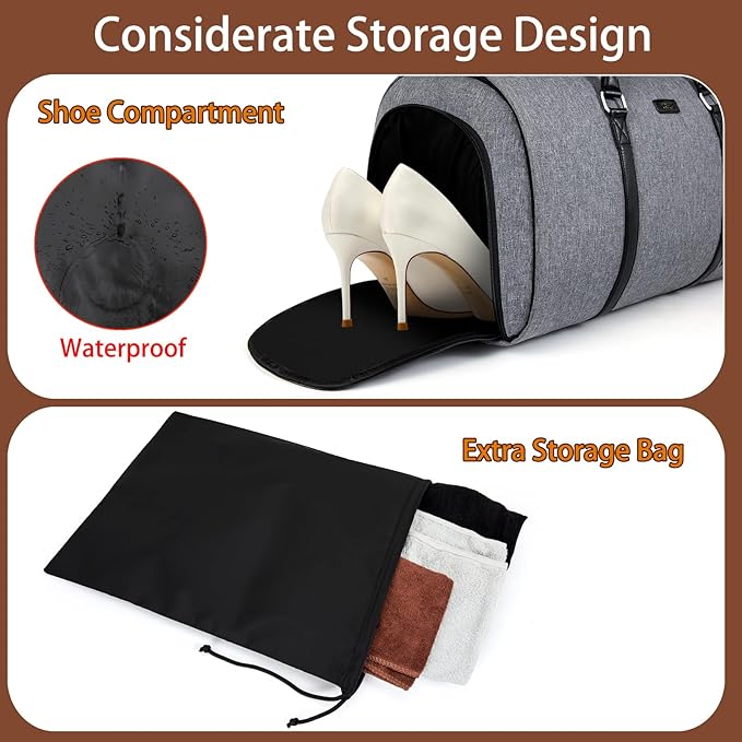 Convertible 2-in-1 Garment Bags for Travel, Carry On Garment Duffle Bag With Shoe Compartment Large Weekender Bag for Women Men Hanging Suitcase Suit Travel Duffel Overnight Bags 4pcs Set