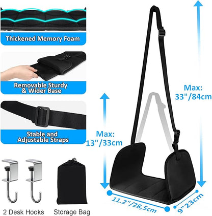 Airplane Foot Hammock, Plane Footrest Widen Airplane Footrest Long Flight Hammock Memory Foam Travel Plane Foot Sling Under Desk at Work Gaming Travel Essentials, Black