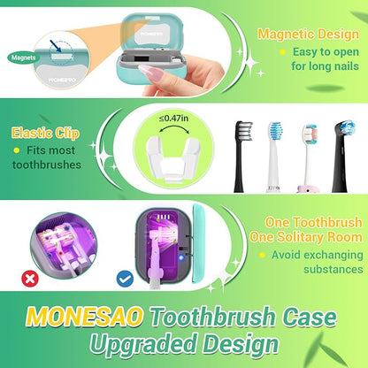 MONESAO Toothbrush Sanitizer Case, Toothbrush Covers with Holder, Rechargeable Travel Home Toothbrush And Holder, Cleaner Case for All Electric And Manual Toothbrushes (Blue)