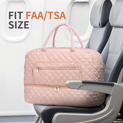 50L Large Travel Duffle Bag for Women, Weekender Overnight Bag W/Shoe Compartment+Wet Pocket+Toiletry Bag TSA Approved, Pink