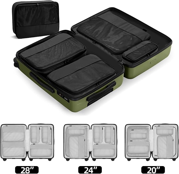 4 Piece Compression Packing Cubes for Suitcases and Backpack, Lightweight Travel Organizer Bags (Jet Black)