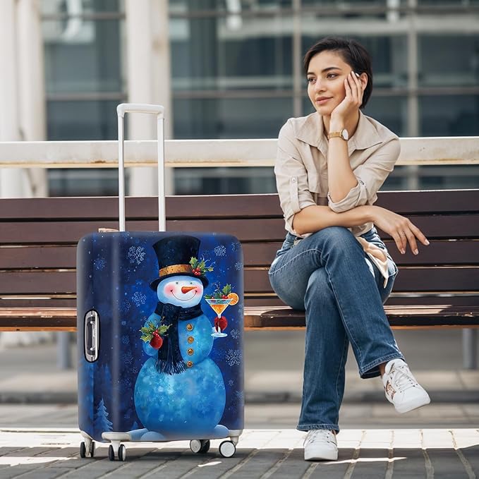 Blue Snowman Luggage Cover, Washable Christmas Suitcase Cover, Travel Suitcase Protector Anti-scratch Bag Cover Holiday Travel Christmas Gift,S