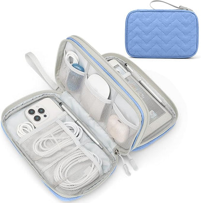 FYY Electronic Organizer, Large Travel Cable Organizer Bag Pouch Electronic Accessories Carry Case Portable Waterproof Double Layers All-in-One Storage Bag for Cable, Cord, Charger, Pattern Blue