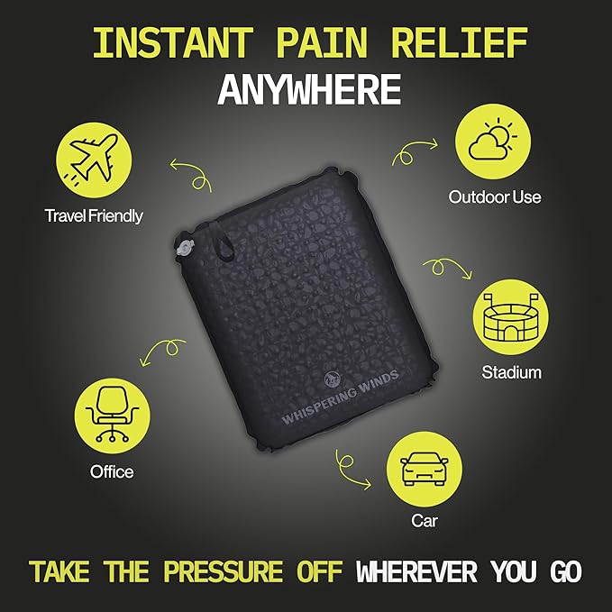 Whispering Winds Inflatable Seat Cushion - Comfortable Blow-up Foam Pad for Airplane, Travel, Stadium, Outdoors, Camping, Car & More