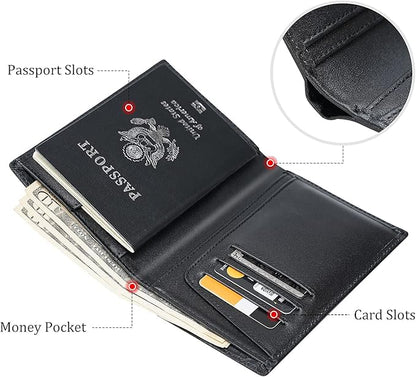 Polare Functional RFID Blocking Leather Passport Holder Travel Bifold Wallet For Men