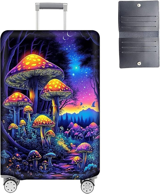 Luggage Cover Protector for 26-28 Inch Suitcases, TSA Approved Elastic Travel Suitcase Covers, Anti-Scratch Washable Luggage Sleeve for Carry On & Checked Bags, Mushroom Forest