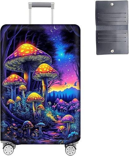 Luggage Cover Protector for 30-32 Inch Suitcases, TSA Approved Elastic Travel Suitcase Covers, Anti-Scratch Washable Luggage Sleeve for Carry On & Checked Bags, Mushroom Forest
