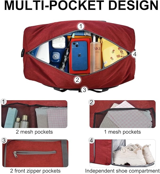 Felipe Varela Duffle Bag with Shoes Compartment and Adjustable Strap,Foldable Travel Duffel Bags for Men Women,Waterproof Duffel Bags