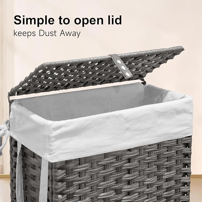 88L Slim Laundry Hamper with Wheels, 23.3 Gallon Rolling Laundry Basket with Lid, Tall and Narrow Laundry Hamper with 2 Removable Liner & 3 Mesh Bags, Laundry Sorter for Bathroom, Grey