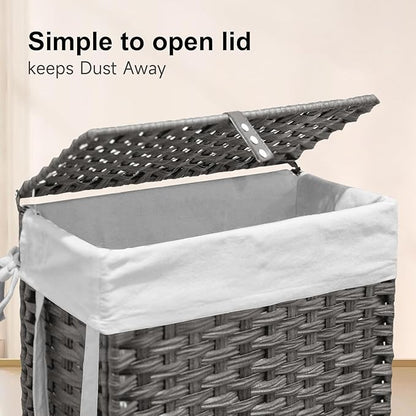 88L Slim Laundry Hamper with Wheels, 23.3 Gallon Rolling Laundry Basket with Lid, Tall and Narrow Laundry Hamper with 2 Removable Liner & 3 Mesh Bags, Laundry Sorter for Bathroom, Grey