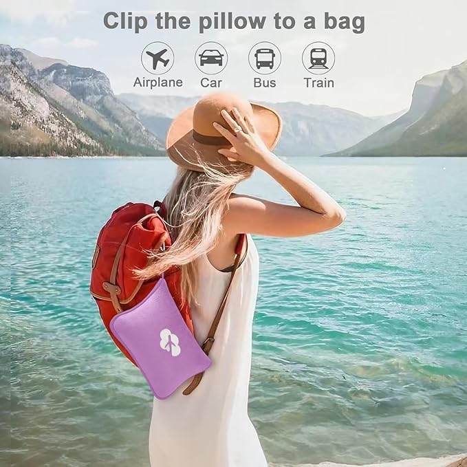 Travel Blanket and Pillow Compact, Premium Soft 2 in 1 Airplane Blanket with Soft Bag Pillowcase，Hand Luggage Sleeve and Backpack Clip (Solid Purple)