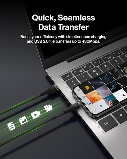 Belkin BoostCharge Pro Flex Braided USB-C to USB-A Cable (1M/3.3FT) USB-IF Certified Fast Charging Cable for iPhone 17, iPhone 17 Pro, iPad, Galaxy S25, Note, Pixel, Nintendo Switch 2 & More - Black