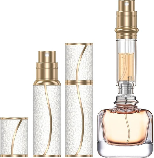 10ml Perfume Travel Refillable Atomizer,Genuine Leather Bottom Filling Perfumes Bottle,Mini Fragrances Dispenser,Portable Cologne Sprayer Pocket Size for Plane Trip Gift 0.34oz (White)