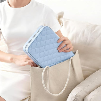 Lolalet Travel Jewelry Case for Women Girls, Travel Jewelry Organizer Box with Mirror & Clear Storage Bag, Small Portable Earring Necklace Bracelet Ring Case, Birthday Christmas Gifts -Large, Blue