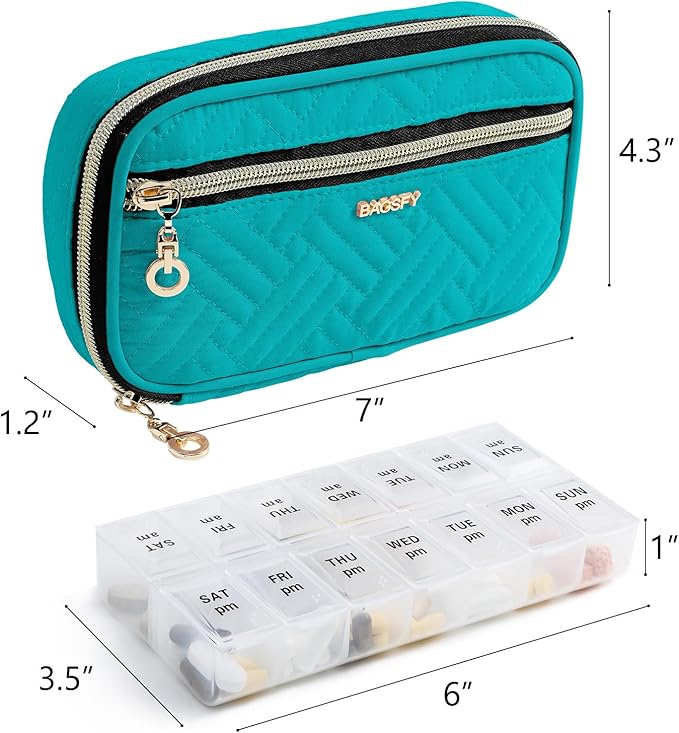 BAGSFY Pill Organizer Case 2 Times a Day- Weekly Medicine Organizer Travel Pill Box with Removable 7 Day Medicine Case Container for Fish Oil, Vitamin, Supplement