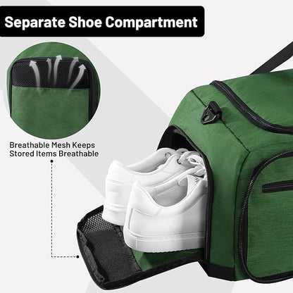 MIER Foldable Duffle Bag with Shoe Compartment 50L Travel Duffel Bags for Men Women Packable Overnight Bag for Camping Gym Weekender, Dark Green