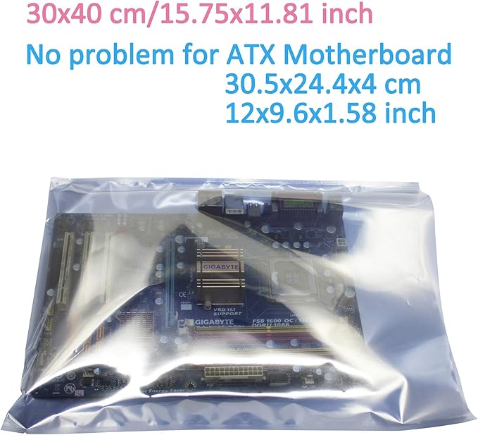 Open Top Antistatic Bag for ATX Motherboard Graphics Card GPU Electronics Anti Static Ziplock ESD Shielding Bags, 50 Pcs 12x16inch with Anti-Static Label…