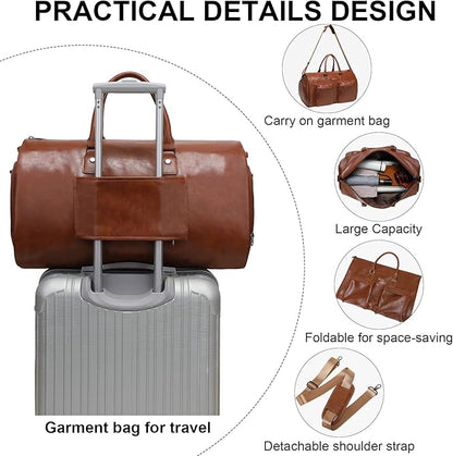 Leather Garment Bag for Travel, Modoker Carry On Suit Carrier Travel Bag with Shoulder Strap/Multiple Pockets - Ideal for Business Trips & Weekend Getaways - The Garment Duffel Bag for Traveling Men