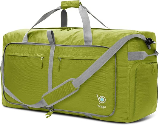 Bago Big XXL Foldable Duffel Bags for Traveling Women & Men - 140L Packable Duffle Bag for Travel with Shoe Compartment - Water Repellant, Heavy Duty, Lightweight Folding & Collapsible (Green)