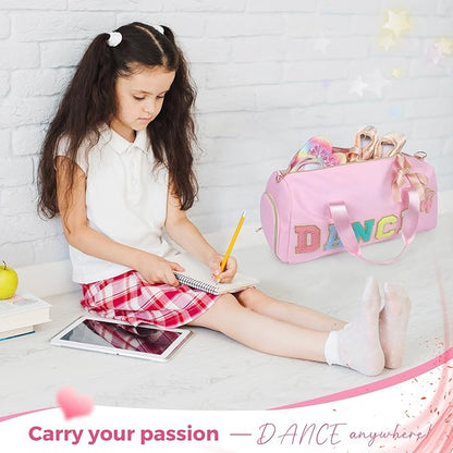 Dance Bag for Girls, KUIRAN Travel Duffel Bag with Shoe Compartment Lightweight Gym Sport Ballet Weekender Bag - Pink/Shoe Compartment