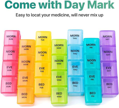 Sukuos Weekly Pill Organizer 7 Day 4 Times a Day, Moisture-Resistant Large Daily Pill Box Medicine Cases for Vitamin/Fish Oil/Supplements (Black)